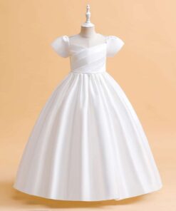 Vestido Infantil Alice Longo em Tafetá Formatura Menina Elegante Cerimônia Branco  Premium Luxo