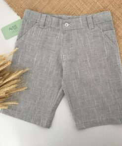 Bermuda em Tecido Flamê Textura Linho Cinza Infantil Masculina Festas Menino Batizado Casamento