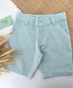 Bermuda em Tecido Flamê Textura Linho Verde Bebê Infantil Masculina Festas Menino Batizado Casamento