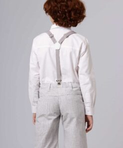 Alternative view of Conjunto Formatura Infantil Menino Camisa Longa Bermuda e Gravata Borboleta em Tecido Flamê Textura Linho e  Suspensório Cinza