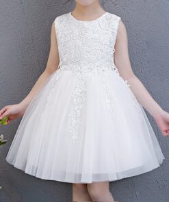 Vestido Infantil Elegante Formatura Menina Tutu Rendas Flor Primavera Branco Premium Luxo