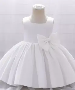 Vestido de Batizado Catarina em Tafetá Festa Aniversário Daminha Batizado 1ª Comunhão Branco Premium Luxo
