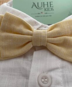 Alternative view of Gravata Borboleta Dupla em Tecido Flamê Textura Linho Amarelo Infantil Masculina Batizado Casamento Festas