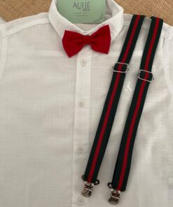Kit Suspensório Listras Verde e Vermelho Gravata Borboleta Infantil Vermelho