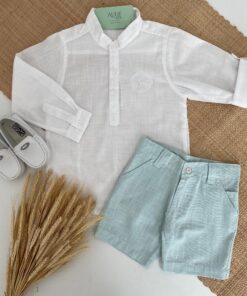 Conjunto Adriano Bata Gola Padre e Bermuda em Flamê Verde Bebê