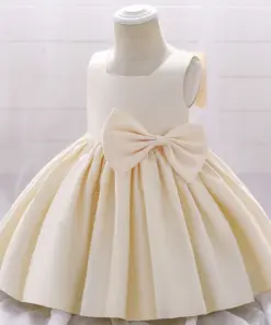 Vestido Catarina Champagne em Tafetá Princesa Doce Infantil Elegante Menina Festa Aniversário Formatura Premium Luxo