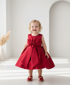 Vestido Infantil Laura Vermelho em Tafetá Acetinado Princesa Elegante Menina Festa de Aniversário Formatura Baile Premium Luxo