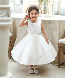 Vestido Infantil de Batizado Laura em Zibeline Princesa Elegante Menina Formatura Daminha Branco Premium Luxo