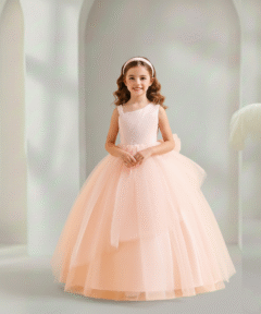Vestido Bianca Longo de Princesa Infantil Elegante Menina Festa Aniversário Casamento Formatura Rosa