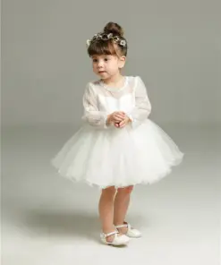 Alternative view of Vestido Infantil de Batizado Bella em Manga Longa com Tule Bordado Menina Bebê Daminha Casamento Branco Premium Luxo