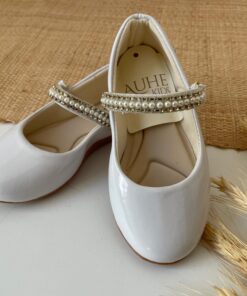 Sapatilha Bebê Infantil Liz Feminino Branca com Strass e Pérolas Menina Batizado do 18 ao 34