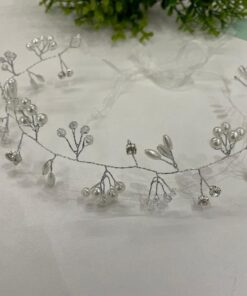 Arranjo Infantil Tiara de Cabelo com Pérolas e Strass Grinalda Penteado Daminha Batizado
