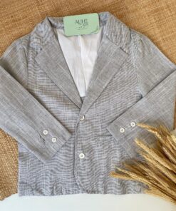 Blazer Infantil em Tecido Flamê Cinza Textura de Linho Menino Luxo Premium