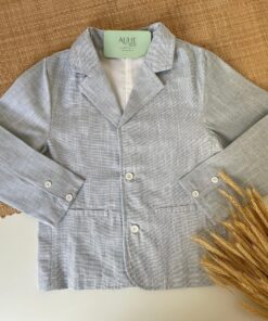 Blazer Infantil em Tecido Flamê Azul Bebê Textura de Linho Menino Luxo Premium