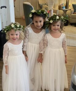 Alternative view of Vestido Infantil Gabriela Manga Longa Branco em Renda Chantilly e Tule Elegante Menina 1ª Comunhão Festa Daminha Batizado Premium Luxo