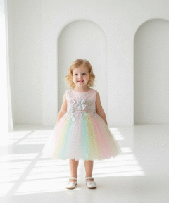 Vestido Infantil Princesa Aurora Princesa Arco-Íris Unicórnio Festa de Aniversário Elegante Bebê Festa