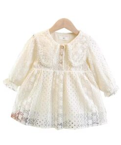 Alternative view of Vestido Infantil Katy Elegante em Manga Longa Off White Menina Renda e Perolas Primavera Verão Festa Daminha Batizado Premium Luxo
