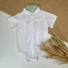Body Branco em Cambraia Gola Padre com Botões Bordado Cavalinho Infantil Bebe Manga Curta