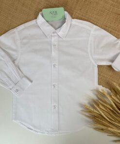 Camisa Tricoline Branca em Manga Longa Infantil Menino Luxo