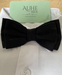 Gravata Borboleta Preta Dupla em Sarja Infantil Masculina Casamento Festas