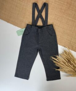 Jardineira Infantil Chumbo em Linho Macacão Menino Calça Luxo