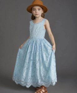 Vestido Helena Longo em Renda Chantilly Elegante infantil menina Festa Daminha Azul Bebê Premium Luxo