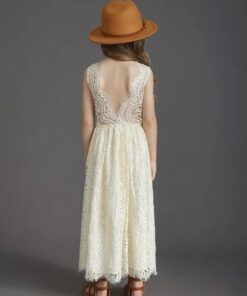 Alternative view of Vestido Helena Longo em Renda Chantilly Elegante infantil menina Festa Daminha Off White Premium Luxo