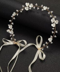 Arranjo Infantil Faixa de Cabelo Branco Perolado com Dourado Flor Grinalda Penteado Daminha Batizado