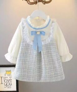 Vestido Infantil Dani Princesa Elegante Solto em Manga Longa Gola Redonda Azul Bebê Festas