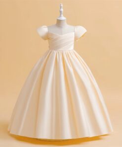 Vestido Infantil Longo Alice champagne em Tafetá Menina Elegante Cerimônia Festa Daminha Premium Luxo
