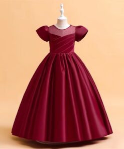 Vestido Infantil Longo Alice Vermelho em Tafetá Menina Elegante Cerimônia Festa Daminha Premium Luxo