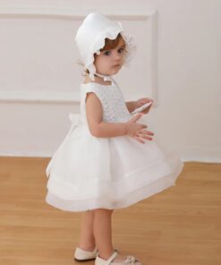 Alternative view of Vestido de Batizado Marie em Organza Bordada e Touca Bebê Daminha Casamento Branco Premium Luxo