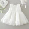 Vestido Infantil Sophia Menina Bebê Batizado em Organza com Touca Daminha Casamentos Branco Premium Luxo