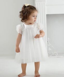 Vestido Infantil Zaya Menina Bebê Princesa Festa Casamento Batizado Manga Puff Branco Premium Luxo