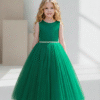 Vestido Infantil Louise Longo em Tule Elegante Verde Festa Daminha Menina Premium Luxo