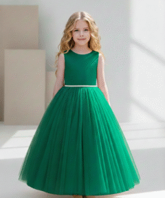 Vestido Infantil Louise Longo em Tule Elegante Verde Festa Daminha Menina Premium Luxo