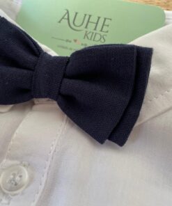 Alternative view of Gravata Borboleta Azul Marinho Dupla em Linho Infantil Masculina Casamento Festas