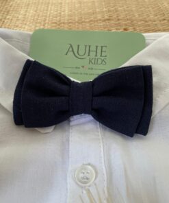 Gravata Borboleta Azul Marinho Dupla em Linho Infantil Masculina Casamento Festas