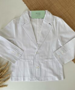 Blazer Infantil Premium em Flamê Branco Textura de Linho Menino Luxo Premium