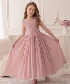 Alternative view of Vestido Infantil Siena Longo Rosé em Musseline de Seda com Drapeado Festa Daminha Menina Premium Luxo