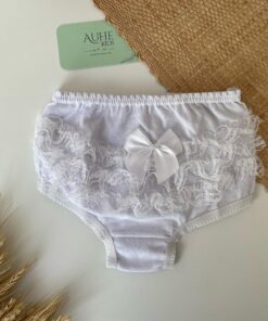 Calcinha Infantil Menina em Algodão e Renda Laço Bebê Festas Batizado