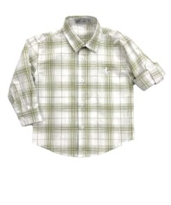 Camisa Infantil Menino Masculina Branca com Riscas Verde e Marrom em Manga Longa