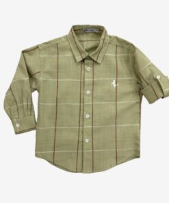 Camisa Infantil Menino Masculina Verde e Riscas Marrom em Manga Longa