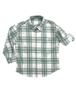 Camisa Infantil Menino Masculina Xadrez Branca Verde e Marrom em Manga Longa