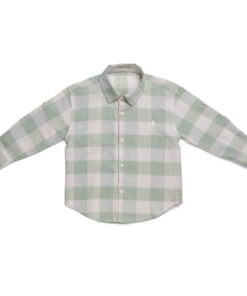 Camisa Infantil Menino Masculina Xadrez Branca com Riscas Verde em Manga Longa
