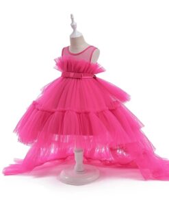 Alternative view of Vestido Infantil Mariana Rosa Pink em Tule com Cauda Elegante Menina Festa Aniversário Casamento Formatura