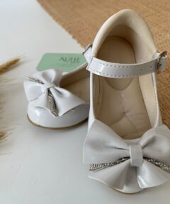 Sapatilha Infantil Meli Bebê Feminino Branca com Laço e Strass Menina Batizado do 20 ao 34