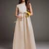 Vestido Infantil Giovanna Longo Champagne em Tafetá Menina Elegante Cerimônia Premium Luxo