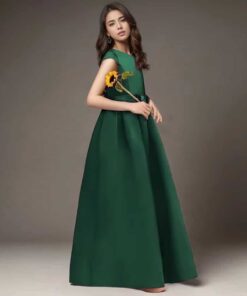 Alternative view of Vestido Infantil Giovanna Longo Verde em Tafetá Menina Elegante Cerimônia Premium Luxo