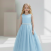 Vestido Infantil Louise Longo Azul Bebê em Tule Elegante Festa Daminha Menina Premium Luxo Juvenil